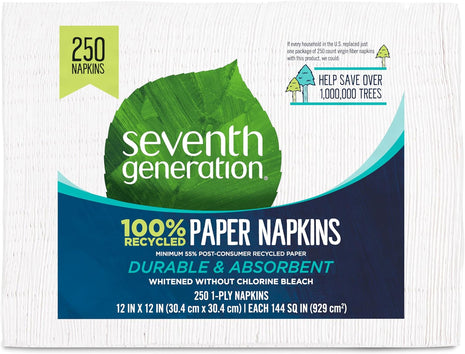 Seventh Generation Lunch Napkin, White Color, 1-ply, 250-Count Packs (Pack of 12)
