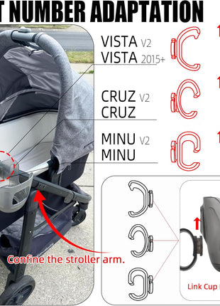 Baby Stroller Cup Holder Compatibile with Uppa-Baby Vista, Cruz, Minu Strollers Cup Holder Attachment for Vista V2, Cruz V2, MinuV2 Strollers Cups Holders Accessories