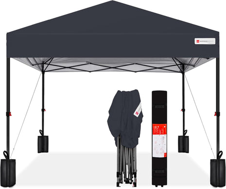 Best Choice Products 10x10ft Pop Up Canopy Tent, Outdoor Shade, 1 Person 1 Minute Set Up, Carry Case, 4 Weight Bags - Gray