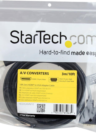 StarTech.com HDMI to VGA Cable - 10 ft / 3m - 1080p - 1920 x 1200 - Active HDMI Cable - Monitor Cable - Computer Cable (HD2VGAMM10)