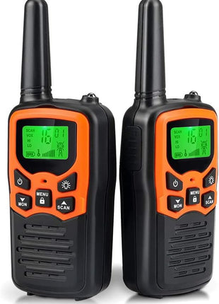 Walkie Talkies, MOICO Long Range Walkie Talkies for Adults with 22 FRS Channels, Family Walkie Talkie with LED Flashlight VOX LCD Display for Hiking Camping Trip (Orange 2 Pack)