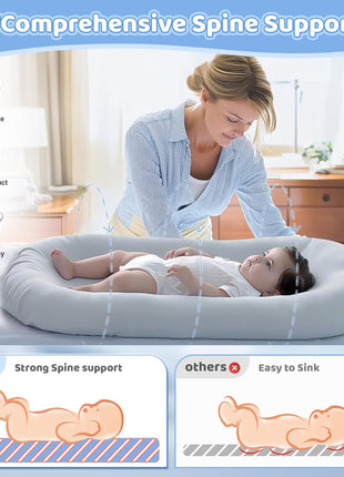 Infant Support Cushion - Baby Support Cushion for Newborn, 0-24 Months, Portable Tummy Time Mat for Home and Travel, Soft Cotton, Supervised Use, Baby Essentials Gift, Grayish Blue, (Cover Included)