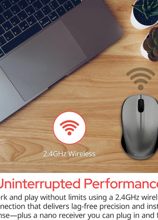 Verbatim 2.4G Wireless LED Silent Mouse - Noiseless and Silent Click Computer Mouse with Nano Receiver for Mac and PC - Graphite