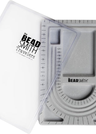 The Beadsmith Bead Board with Cover, Grey Flocked | 3 U-Shaped Channels, 6 Recessed Compartments,13.25 x 9.75 inches, Design Boards for Creating Bracelets, Necklaces and More