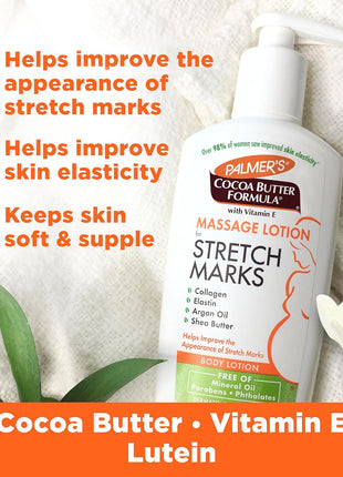 Palmer's Cocoa Butter Formula Massage Lotion For Stretch Marks, Pregnancy Skin Care, Belly Cream with Collagen, Elastin, Argan OIl and Shea Butter, 8.5 Ounces