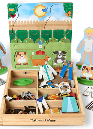 Melissa & Doug Occupations Magnetic Dress-Up Wooden Pretend Play Set (74 pcs) - Magnetic Dress-Up Dolls For Kids