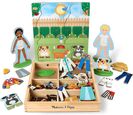 Melissa & Doug Occupations Magnetic Dress-Up Wooden Pretend Play Set (74 pcs) - Magnetic Dress-Up Dolls For Kids