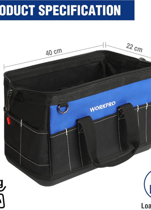 WORKPRO 16-inch Wide Mouth Tool Bag with Water Proof Molded Base