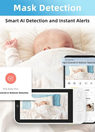 Ellie Baby Pro 5inch Monitor with 2.5K FHD Camera, Night Vision, 2-Way Audio, Pan-Tilt-Zoom, Crib & Wall Mount All Inside, No WiFi, No Subscription, with APP