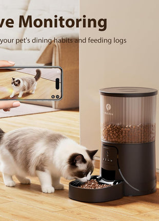 Automatic Cat Feeder with Camera, 5Ghz WiFi APP Control | Auto Pet Feeder for Cats and Small Dog Indoor- Easy to Set and Clean, Dual Power, 1-6 Meals/Day, Timed Precise Feeding