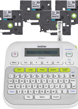Brother P-Touch, PTD210, Easy-to-Use Label Maker Bundle (4 Label Tapes Included), White, Small