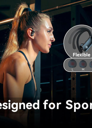 bmani Ear Buds Wireless Earbuds Bluetooth Headphones with 80H Playtime LED Display Case, Over-Ear Hook with Mic, Stereo Sound, Easy Button Controls, Sports Earphones for Running Workout Gym Black