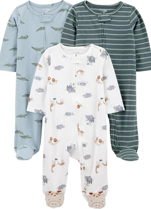 Simple Joys by Carter's Unisex Babies' Cotton Footed Sleep and Play, Pack of 3, Bear/Llama/Rainbow, 3-6 Months