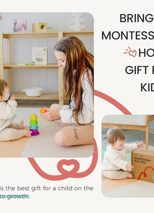 Tiny Land Montessori Toy Set for Babies 7-9 Months Senser Play Kit - 5-in-1 Wooden Learning Toys with Object Permanence Box, Sensory Ball, Stacking Cups and Mirror Puzzle,Body Board Book