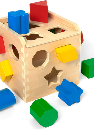 Melissa & Doug Shape Sorting Cube - Classic Wooden Toy With 12 Shapes