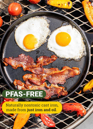 Lodge Round Seasoned Cast Iron Griddle 10.5 Inches - Round-Shaped, Pre-Seasoned Iron Griddle Pan - Non-Toxic, PFAS-Free Cookware - Compatible with Stovetop, Oven, Grill, or Campfire