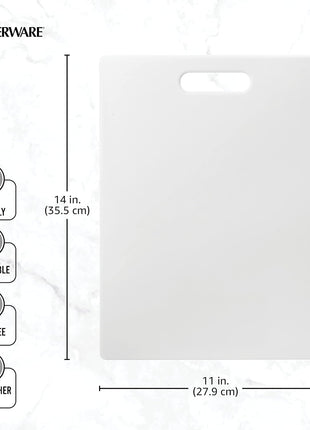 Farberware Large Cutting Board, Dishwasher  Safe Plastic Chopping Board for Kitchen with Easy Grip Handle, 11 inch by 14 inch, White