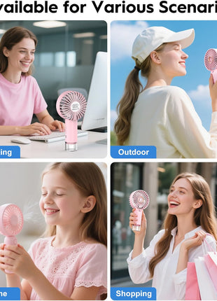 Portable Personal Misting Fan, Handheld Rechargeable Cooling Fan, 3-Speed, Suitable for Travel, Beach and Office Use Pink