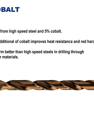 1/4-Inch Cobalt Steel M35 Jobber Length Twist Drill Bits for Hard Metal, Stainless Steel, Pack of 12