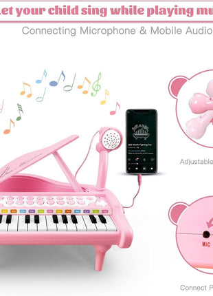 Love&Mini Piano Keyboard Toys for Girls - 24 Keys Toddler Piano Toy | Kids Piano Music Toy Instruments with Microphone,Pink Piano Toys for 3+ Years Old Girls Birthday Xmas Gifts