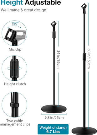 InnoGear Mic Stand, Microphone Stand Floor Detachable Boom Mic Arm Stands with Weighted Round Base, Height Adjustable from 34 inch to 60 inch for Blue Yeti HyperX QuadCast Shure SM58 Samson Q2U Fifine K669B
