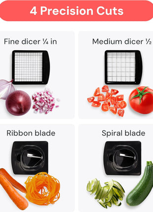 Fullstar Pro Original Vegetable Chopper & Spiralizer, Kitchen Prep Tool | 4 in 1 Veggie Slicer, Onion & Fruit Cutter with Sharp Stainless Steel Blades & Container, All-in-One Food Prep Tool (White)