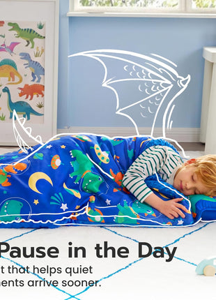 JOIEDOMI Toddler Nap Mat with Removable Pillow and Minky Blanket 55''x30'' Kids Sleeping Bag for Boys and Girls Ages 3-6 Roll Up Soft Nap Mats for Preschool Kindergarten Daycare Sleepover