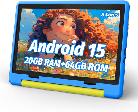 Urao Kids Tablet, Android 15 Tablet for Kids 10 inch Octa-Core with Case, 20GB RAM 64GB ROM 1TB TF Card Expandable for Toddler Children, Parental Control, Dual Camera, WiFi,Gift