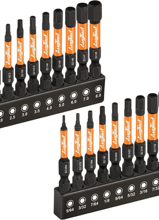 toolant Impact Hex Bit Set, Metric & SAE, 20-Piece | CNC-machined tips, S2 alloy steel body, hardened core, magnetic fastener retention, impact-driver use