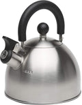Primula Stewart Whistling Stovetop Tea Kettle Food Grade Stainless Steel, Hot Water Fast to Boil, Cool Touch Folding, 1.5 Quart, Brushed with Black Handle