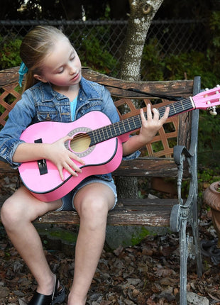 MasterPlay Kids Guitar, 30" Beginner Classical Wood Guitar For Learners, With starter kit, Bag, Strap, Tuner, Pick, Extra String, Cleaning cloth, Christmas, Birthday Gift for Girls Ages 5-12, Pink