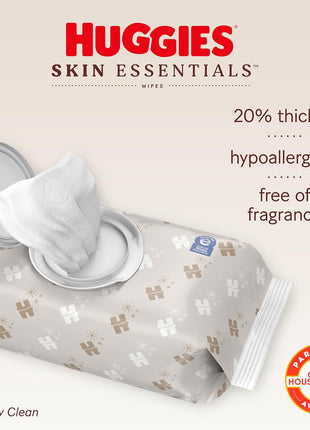 Huggies Skin Essentials Baby Wipes, Hypoallergenic, 99% Water, 10 Flip Top Packs (560 Wipes Total)