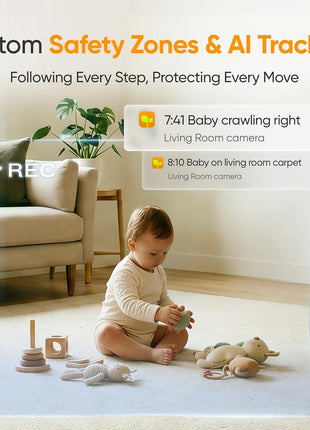 Monai 4K Smart Baby Monitor, Eye-Safe 950nm Night Vision, 7 AI Features, Phone App Baby Camera, 8X Zoom, Instant Alerts (Cry/Face Covered), No Monthly Fee, Hack-Proof, Local Storage