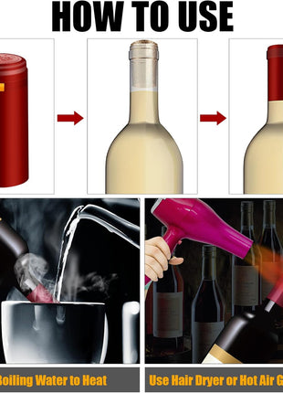 PVC Heat Shrink Capsules 120 Count Matte Black Wine Shrink Wrap Sleeves Caps Clear Bottle Corks Capsules for Professional, Wine Making Cellars and Home Use