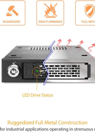 ICY DOCK 2.5" U.2 NVMe SSD PCIe 3.0/4.0 Mobile Rack for External 3.5" Drive Bay (147mm Depth) | ToughArmor MB601VK-B