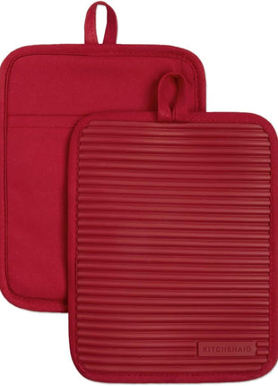 KitchenAid Ribbed Soft Silicone Pot Holder 2 Pack Set, Milkshake Tan, 7 inchx9 inch
