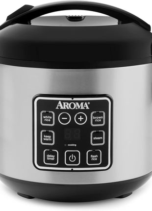 AROMA Digital Rice Cooker, 4-Cup (Uncooked) / 8-Cup (Cooked), Steamer, Grain Cooker, Multicooker, 2 Qt, Stainless Steel Exterior, ARC-914SBD