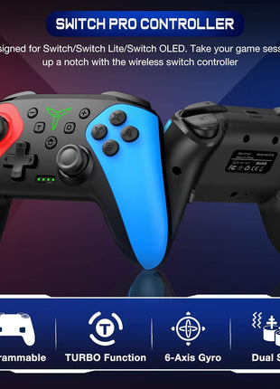 Wireless Switch Controller for Nintendo Switch/Switch 2/Lite/OLED Controller, Switch Controller with a Mouse Touch Feeling on Back Buttons, Extra Switch Pro Controller with Wake-up,Programmable, Turbo Function