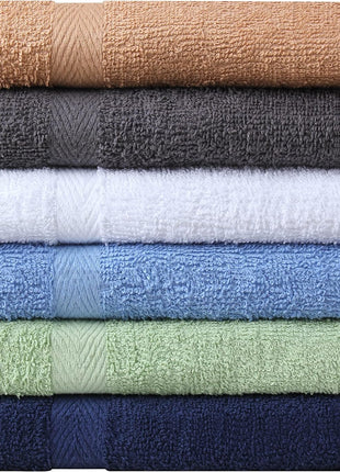 Towel and Linen Mart 100% Cotton 6 Pack Bath Towel Set, Quick Dry, Super Absorbent, Light Weight, Soft, (27 x 54 Pack of 6) Beige, White, Grey, Sky Blue, SAGE Green, Navy
