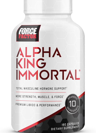 Force Factor Alpha King Immortal Testosterone Booster & Hormone Support | with Fenugreek Seed, Reduce Estrogen, Build Muscle, Improve Strength & Enhance Performance, 180 Capsules