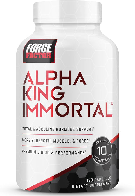 Force Factor Alpha King Immortal Testosterone Booster & Hormone Support | with Fenugreek Seed, Reduce Estrogen, Build Muscle, Improve Strength & Enhance Performance, 180 Capsules