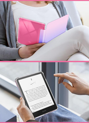 Fintie Case for 7 inch All-New Kindle Paperwhite (12th Generation, 2024) and Kindle Colorsoft, Ultra Clear Soft Light Transparent TPU Back Cover Auto Wake/Sleep, Fantasy Ombre
