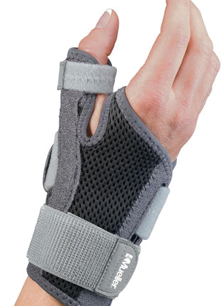MUELLER Sports Medicine Adjust to Fit Thumb Brace, Spica Splint, Thumb Pain Relief Stabilizer for Men and Women, Ideal for De Quervain's Tenosynovitis, Arthritis, Sprains, Fits Right or Left, Black, One Size