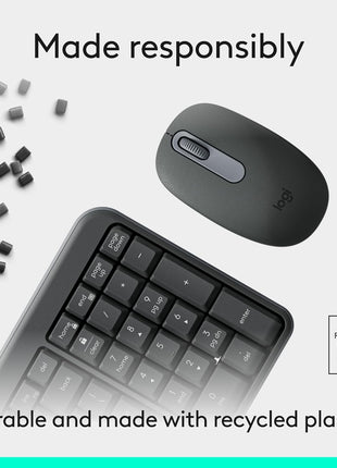 Logitech MK250 Bluetooth Wireless Keyboard and Mouse Combo - Graphite | Bluetooth connection only, compact keyboard with number pad, small ambidextrous M196 mouse with 3 non-customizable buttons