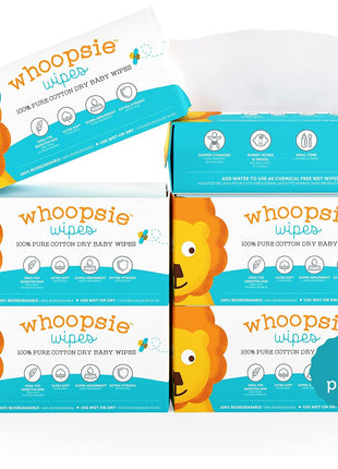 Whoopsie Wipes – The Original 100% Pure Cotton Dry Baby Wipes (600 Count) | Unscented, Ultra-Soft, Chemical-Free Wipes for Sensitive Skin, Lint-Free, Use Dry or Wet, Tear-Resistant, Biodegradable