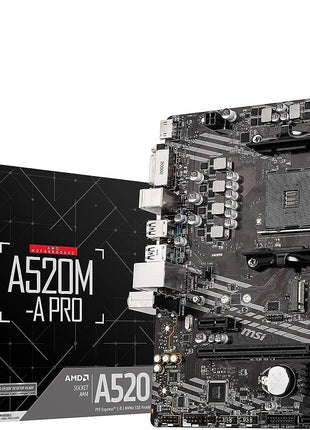 MSI A520M-A PRO Gaming Motherboard (AMD Ryzen 5000, AM4, DDR4, PCIe 3.0, SATA 6Gb/s, M.2, USB 3.2 Gen 1, DVI/HDMI, Micro-ATX)