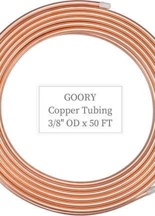GOORY Copper Tubing 3/8" OD x 0.328" ID x 50 FT - 99.9% C12200 Pure ACR Tube - ASTM B280 Refrigeration T2 Copper Tube Soft Coil - Round Seamless Tubing for HVAC System Refrigerator Industry DIY