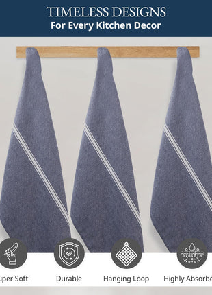 Lane Linen Kitchen Towel Set, 6 Pack 100% Cotton Hand Towels for Kitchen, Dish Towels for Drying Dishes, Lint Free, 14"x25", Good for Cleaning Windows, Ceramic Surface, Glass Stovetops - Blue Chambray