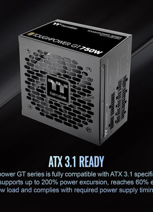 Thermaltake Toughpower GT 750W ATX 3.1 Standard Power Supply; 80 Plus Gold Efficiency; Smart Zero Fan; Native 300W PCIe 5.1 Connector; PS-TPT-0750FNFAGU-3; 5 Year Warranty