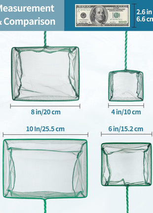 Pawfly Aquarium Fish Net with Braided Metal Handle Square Net with Soft Fine Mesh Sludge Food Residue Wastes Skimming Cleaning Net for Fish Tanks Small Koi Ponds and Pools